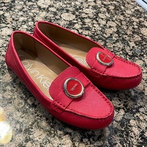 Calvin Klein Women’s 7.5 Red Leather Loafers Flat